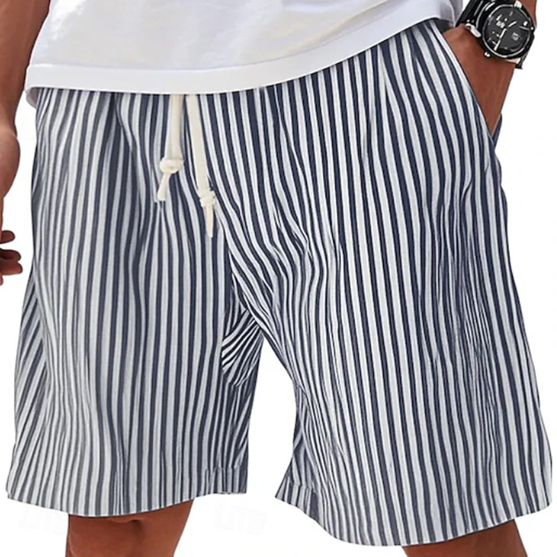 Striped Drawstring Elastic Waist Beach Shorts For Men