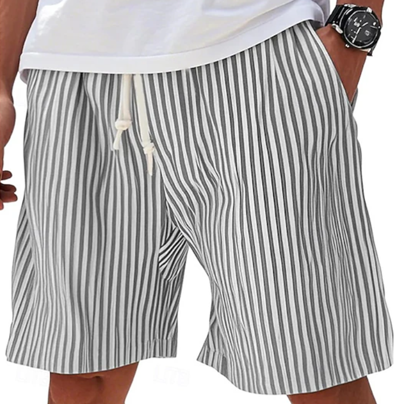Striped Drawstring Elastic Waist Beach Shorts For Men
