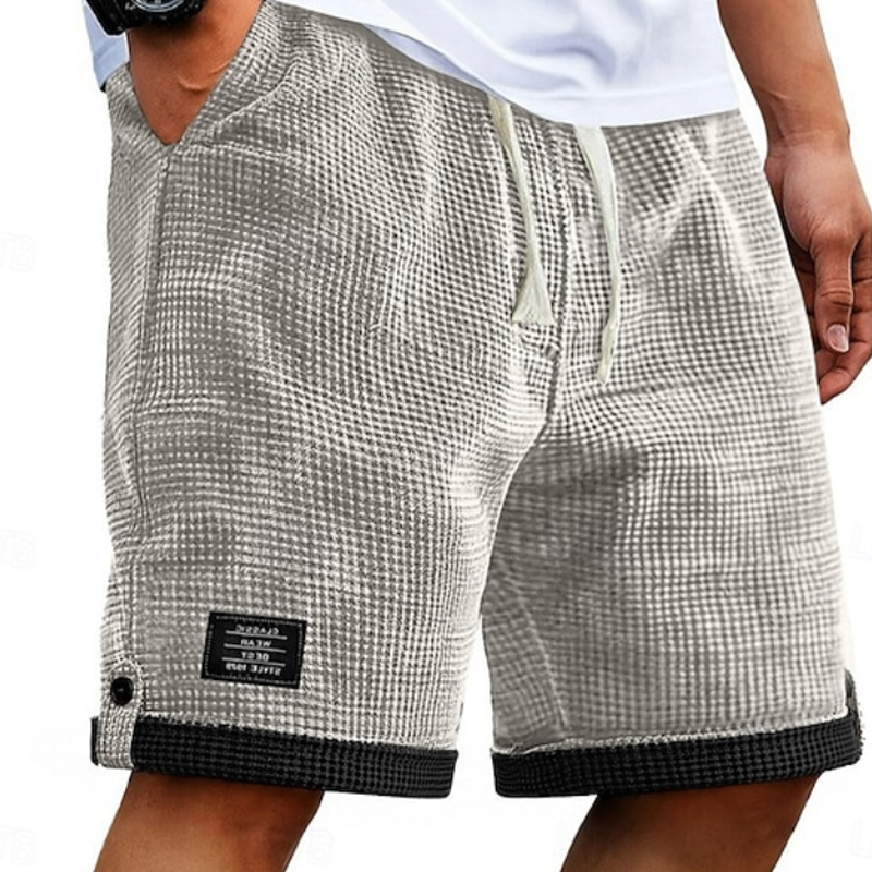 Waffle Knit Drawstring Cuffed Casual Shorts For Men