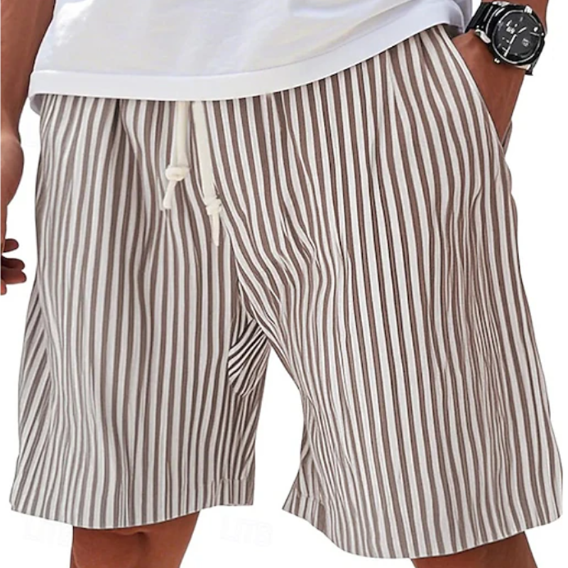 Striped Drawstring Elastic Waist Beach Shorts For Men