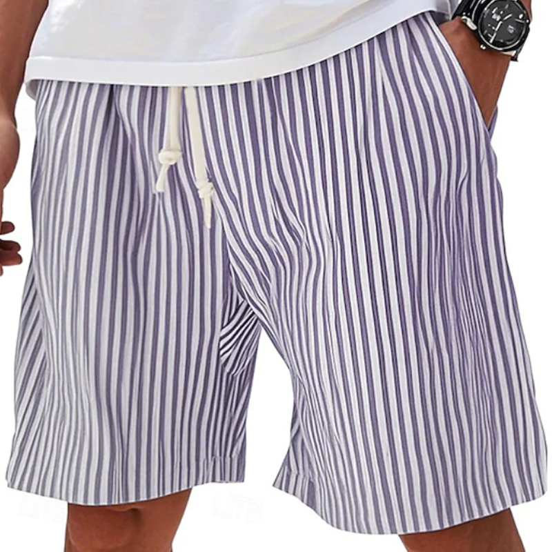 Striped Drawstring Elastic Waist Beach Shorts For Men