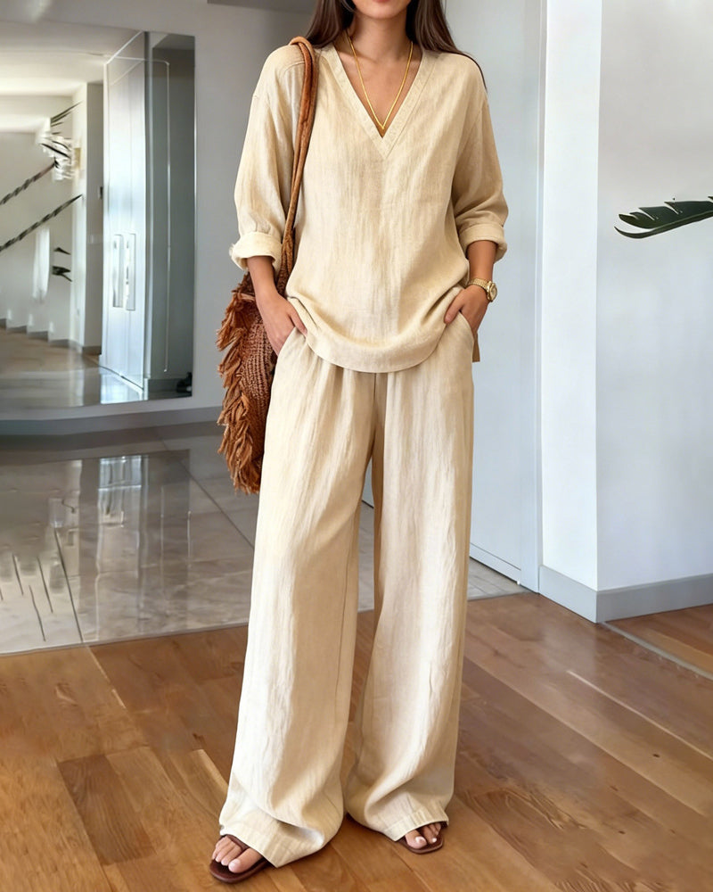 Casual Loose Fit Cotton Blend 2-Piece Set