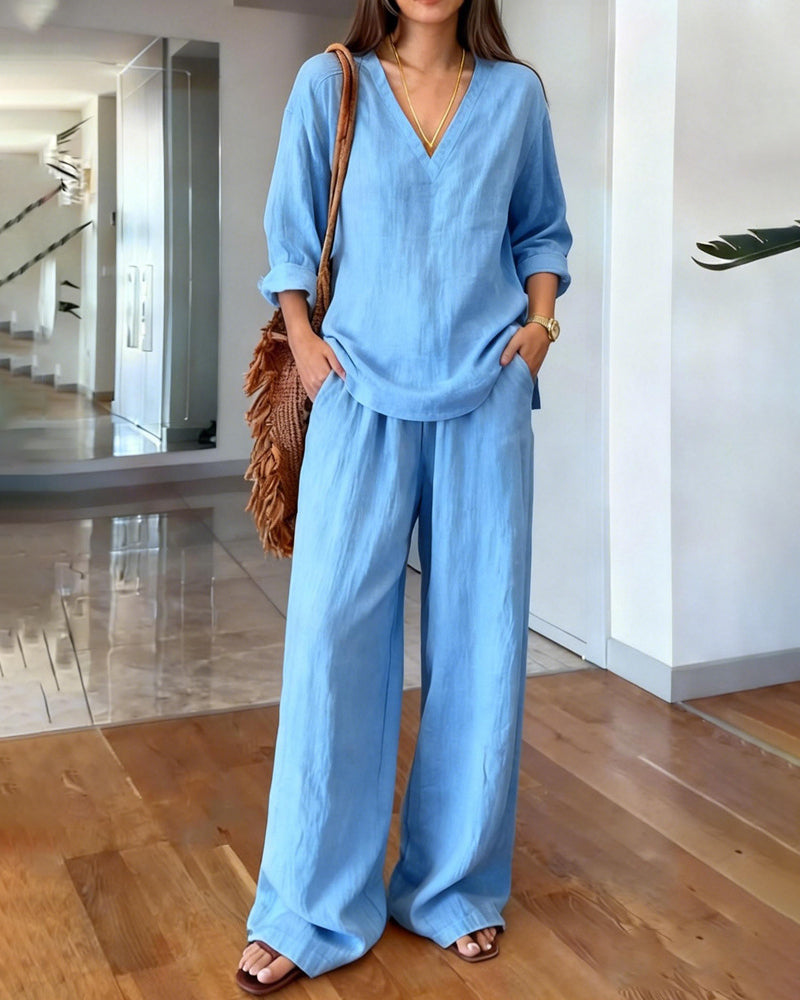 Casual Loose Fit Cotton Blend 2-Piece Set