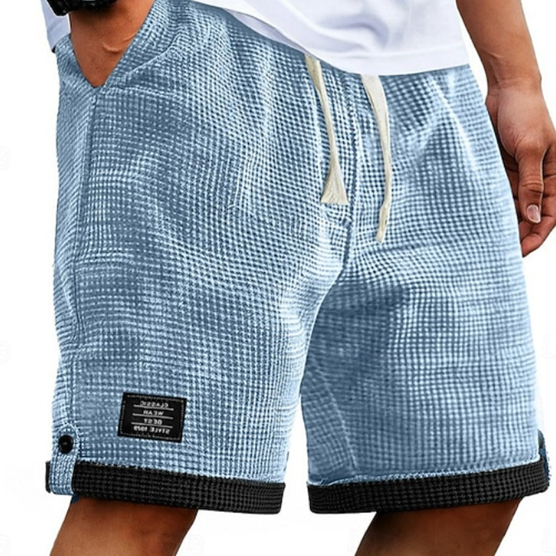 Waffle Knit Drawstring Cuffed Casual Shorts For Men
