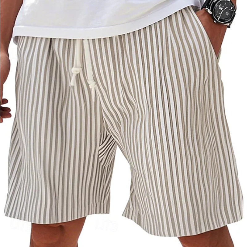 Striped Drawstring Elastic Waist Beach Shorts For Men