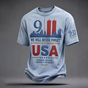 Light blue We Will Never Forget USA memorial shirt