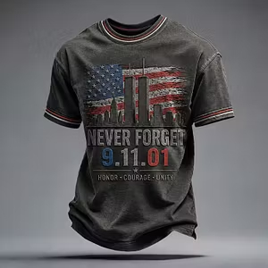 Charcoal Never Forget twin towers flag shirt
