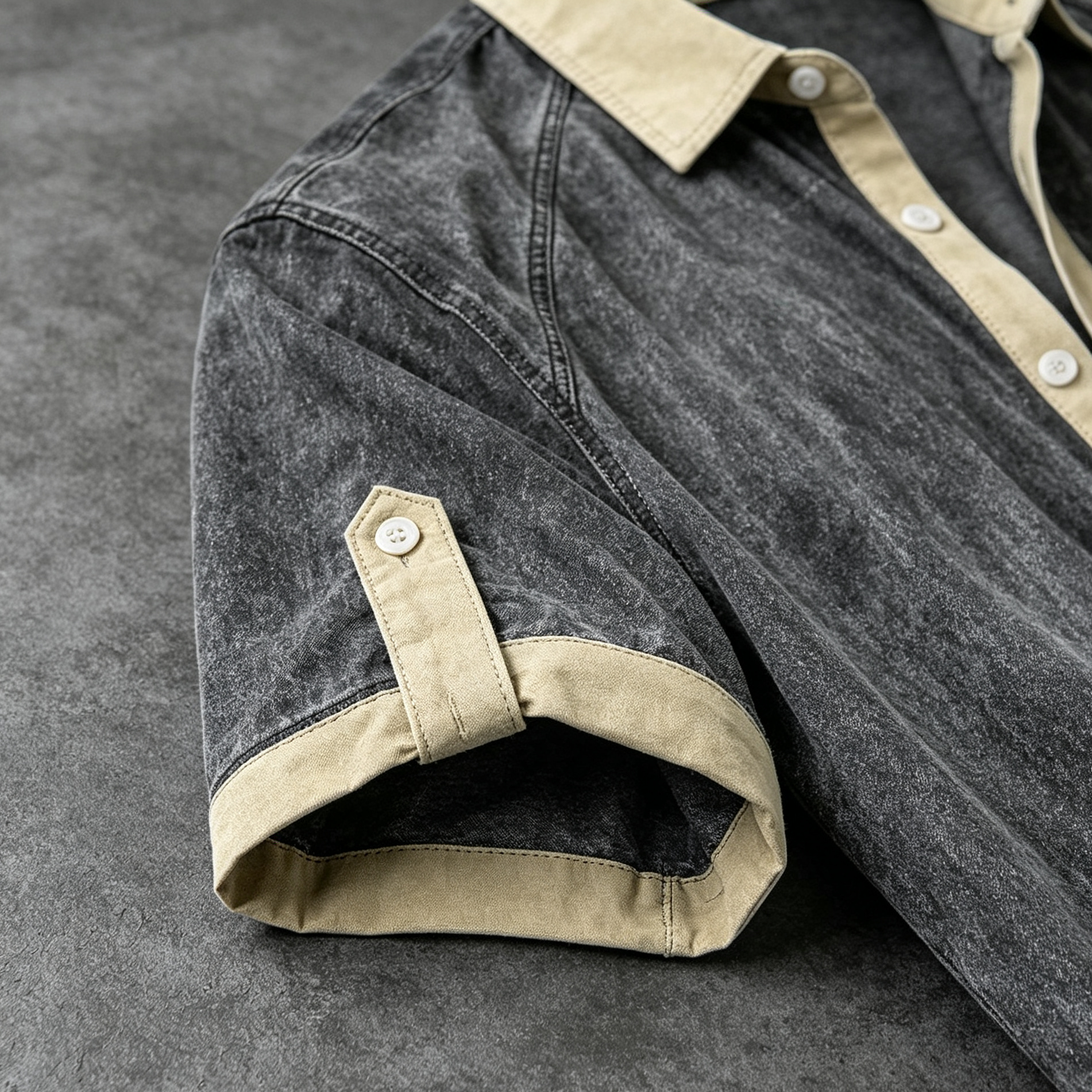 Vintage Washed Contrast Trim Pocket Short Sleeve Shirt For Men