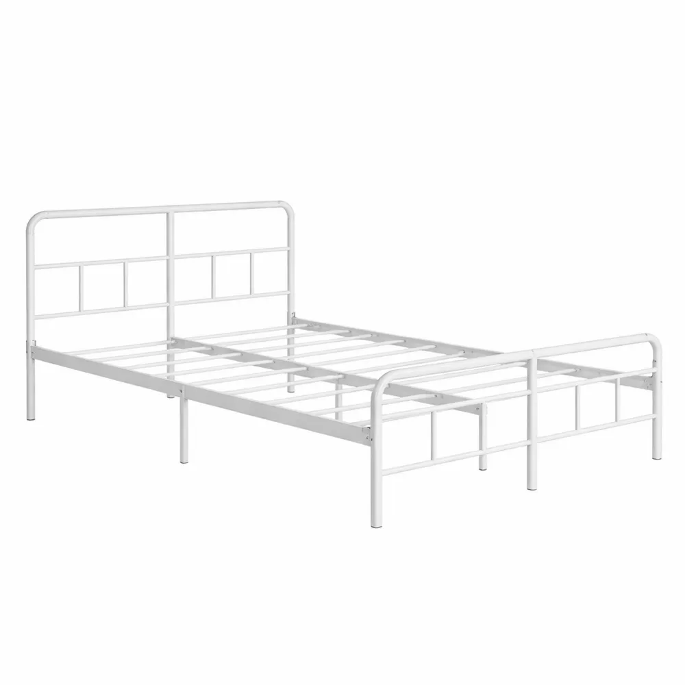 Letto matrimoniale in metallo 120x190 cm con testiera, rete a doghe, altezza 36 cm, montaggio facile, design moderno