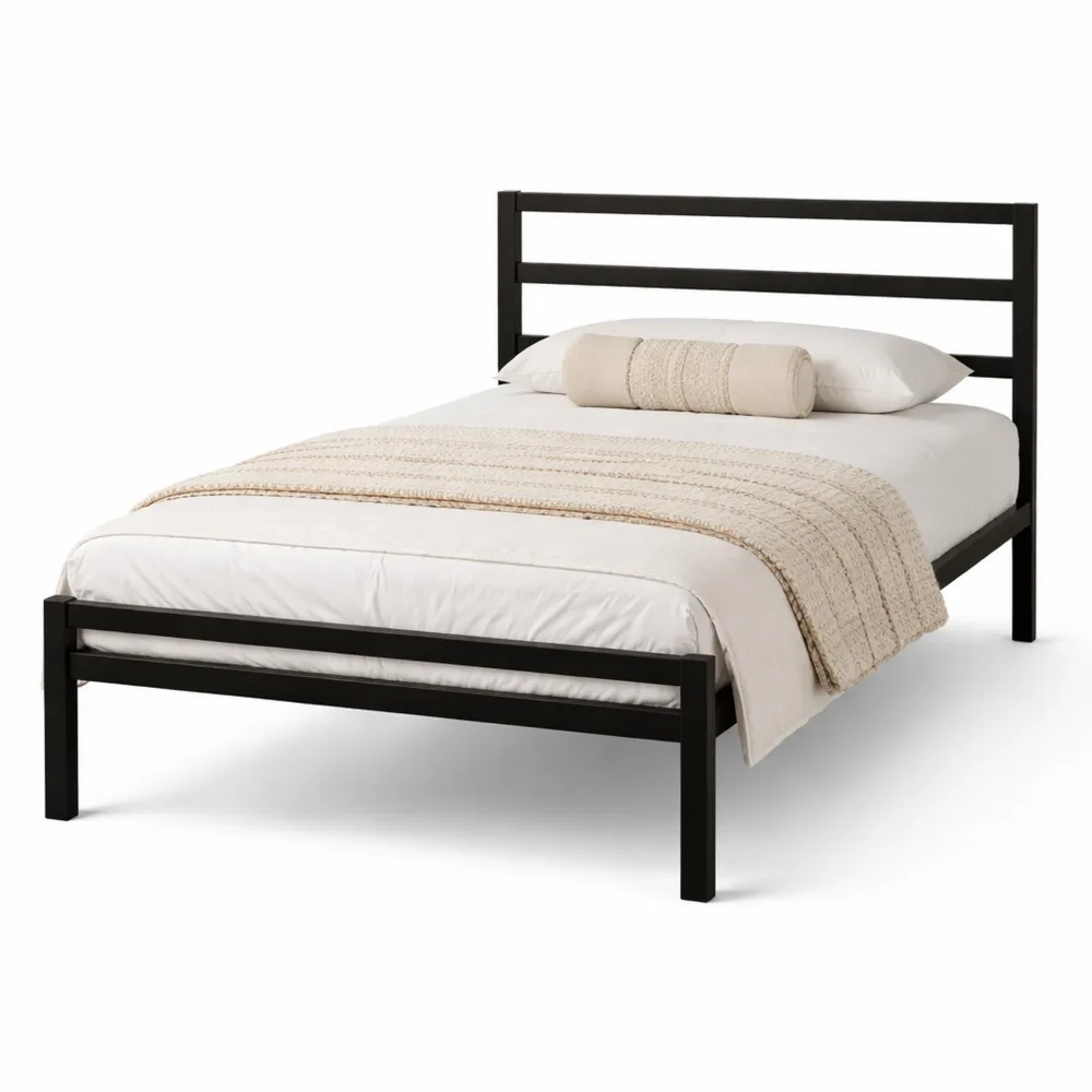 Letto Singolo Moderno in Ferro con Spazio Sottostante, 80x190 cm, Facile da Montare, Nero
