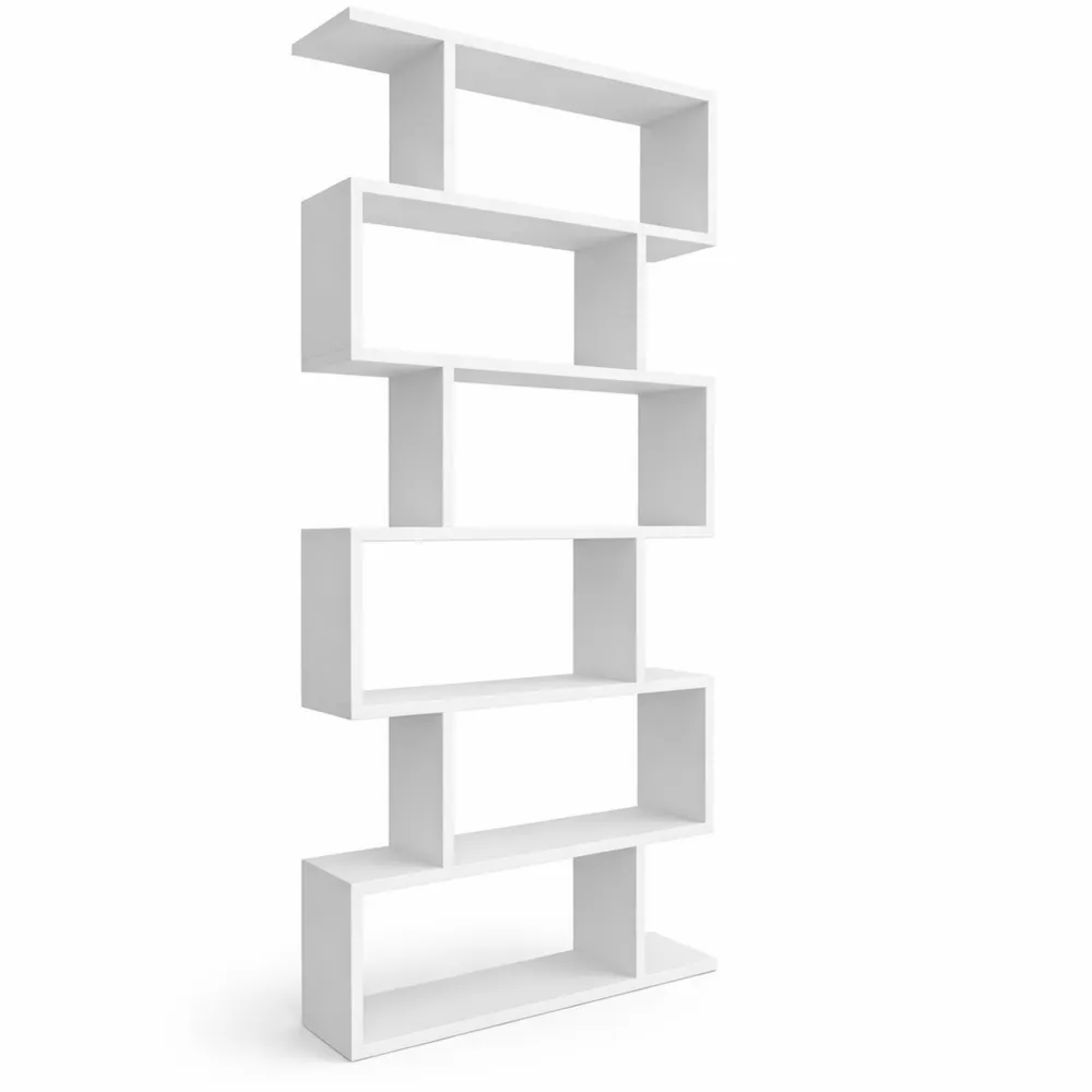 Scaffale in Legno Bianco per Libri con Ripiani Multifunzione