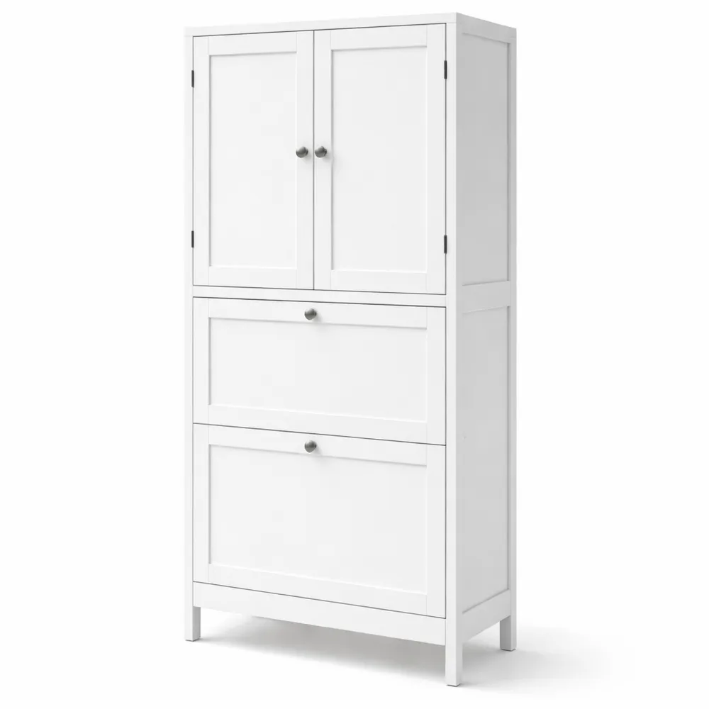 Mobiletto da Bagno con Cassetti e Ante, Ripiano Regolabile, 30 x 60 x 110 cm, Bianco