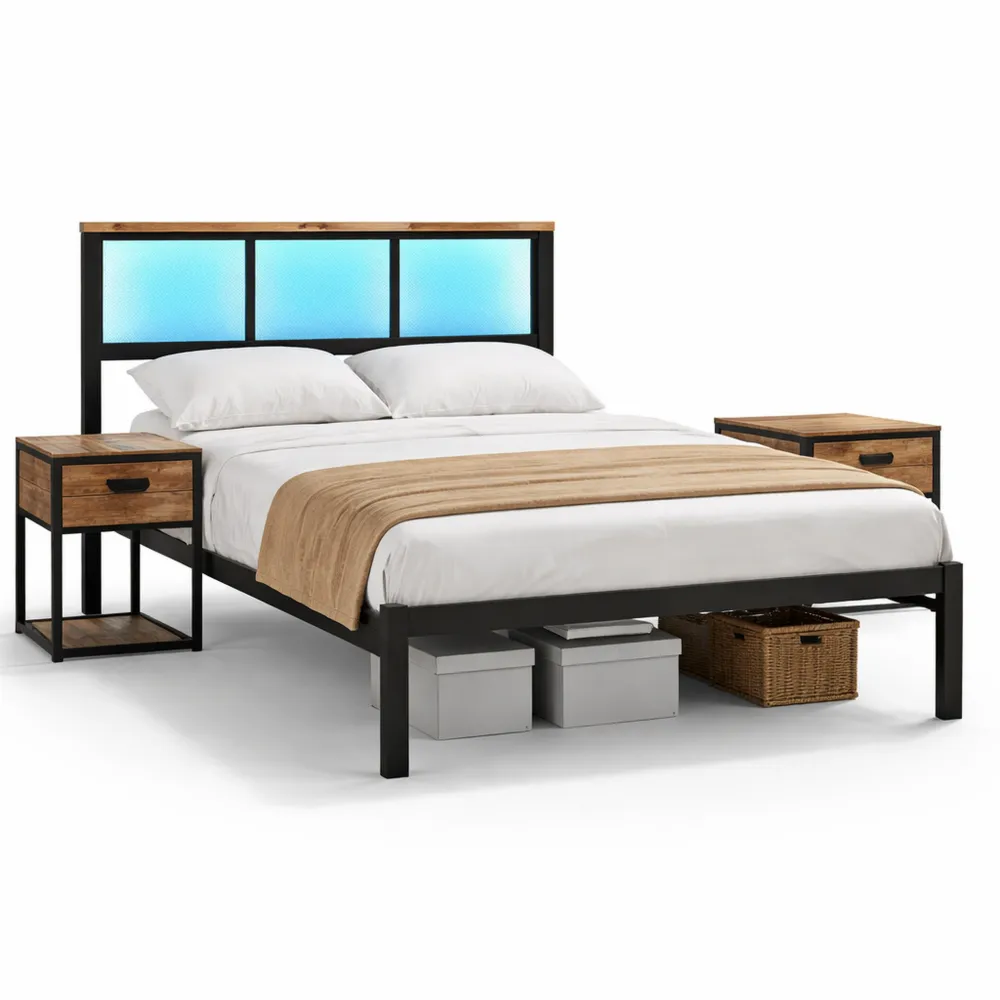 Letto Singolo 90x200 cm con Luci LED e Ricarica USB