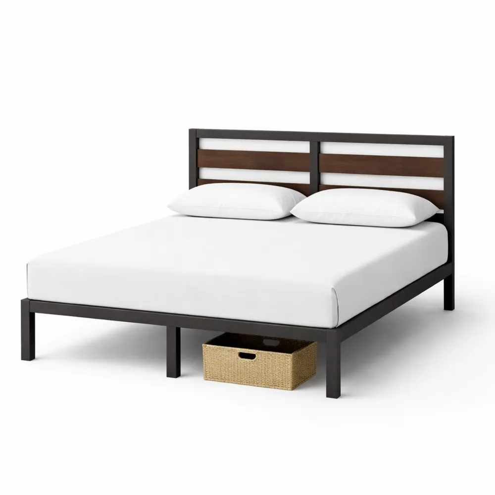 Struttura letto matrimoniale ecologica in bambù e metallo con testiera