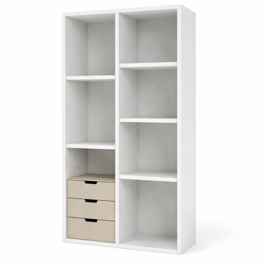 Libreria Verticale a 8 Cubi in Legno con Sicurezza Antiribaltamento, Scaffale per Soggiorno e Ufficio, 49,5 x 23 x 106 cm