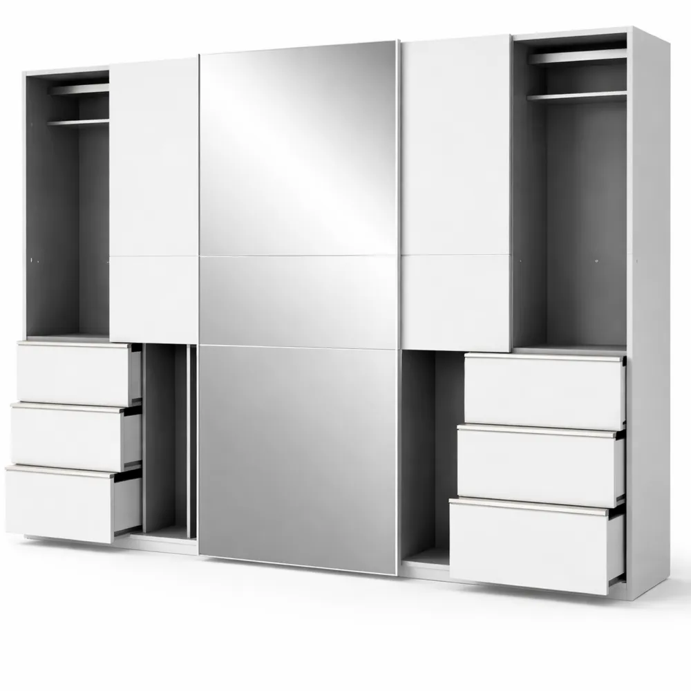 Armadio con ante scorrevoli e specchio, bianco, 270 x 201 x 58 cm