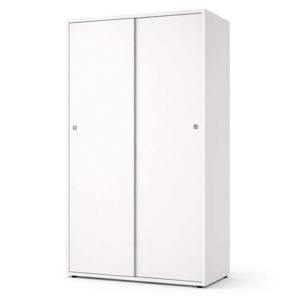 Armadio bianco con ante scorrevoli e ripiani regolabili