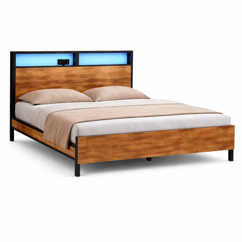 Letto Matrimoniale 160x200 cm con Illuminazione LED e Caricatore USB