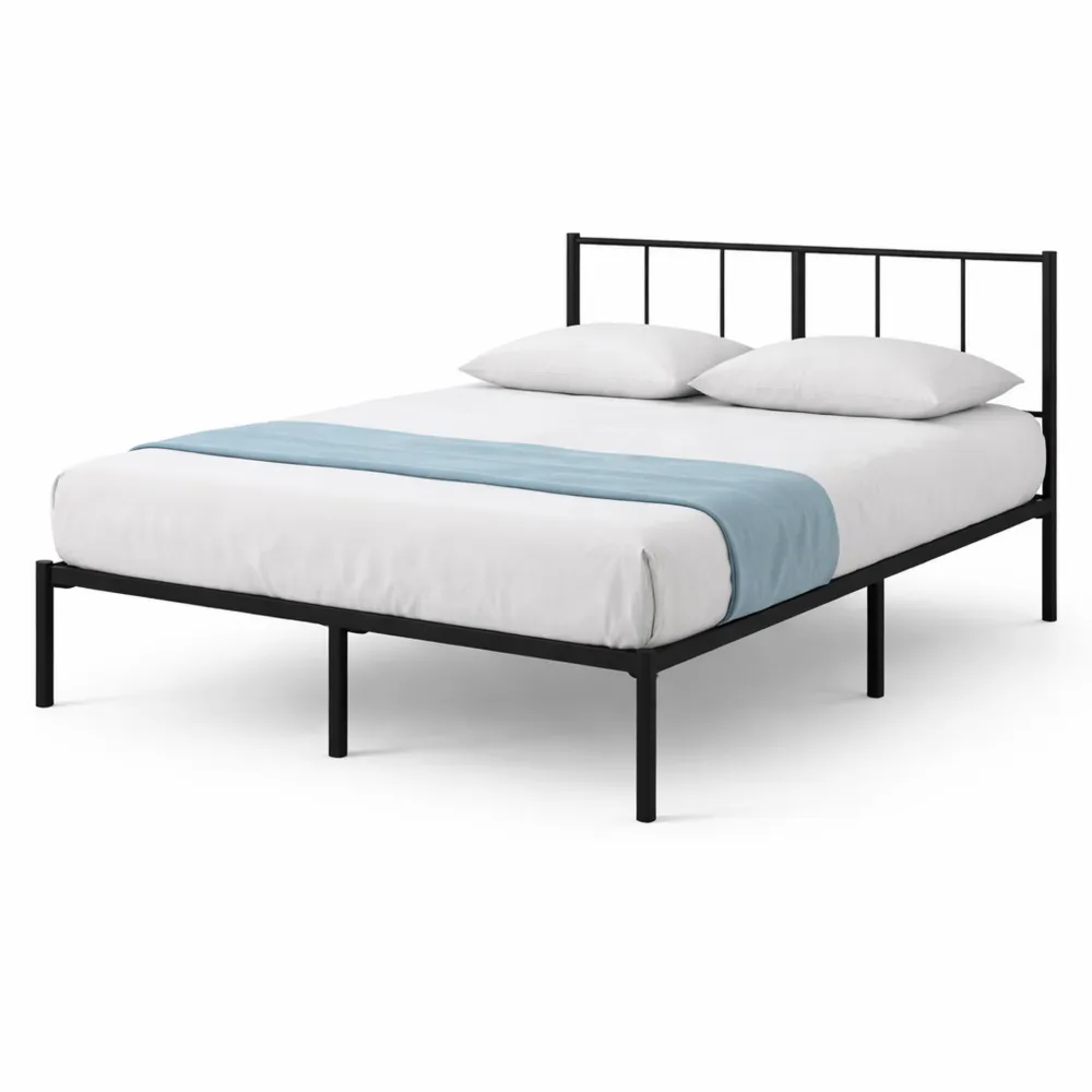 Letto Matrimoniale in Metallo con Testiera 160x190 cm - Altezza 30 cm - Spazio Sottostante - Montaggio Facile - Nero