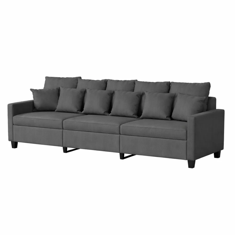 Divano Moderno a 3 Posti in Tessuto con Struttura Robusta per Appartamento e Ufficio, 180 cm, Grigio Scuro