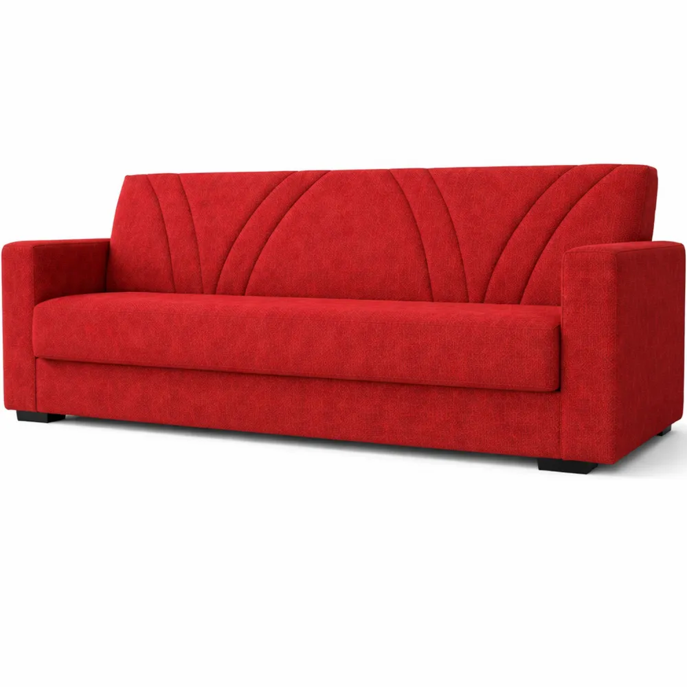Divano letto tre posti confortevole, dimensioni 214x89x81 cm, colore rosso