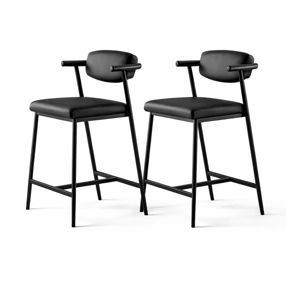 Sgabelli alti da bar con schienale e braccioli, seduta ecopelle nera