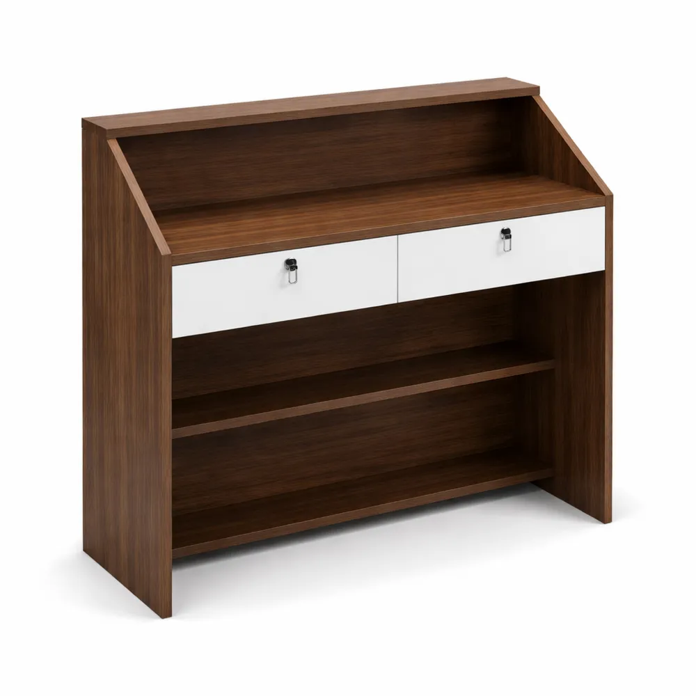 Banco reception multifunzione con ripiano e cassetto chiudibile