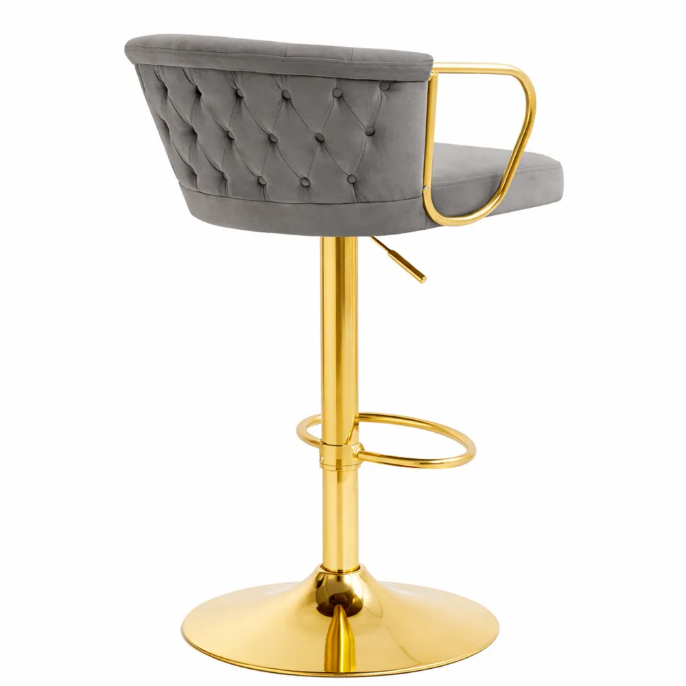 Sgabello da Cucina Regolabile in Altezza, Girevole in Velluto con Base in Metallo e Poggiapiedi, Nero