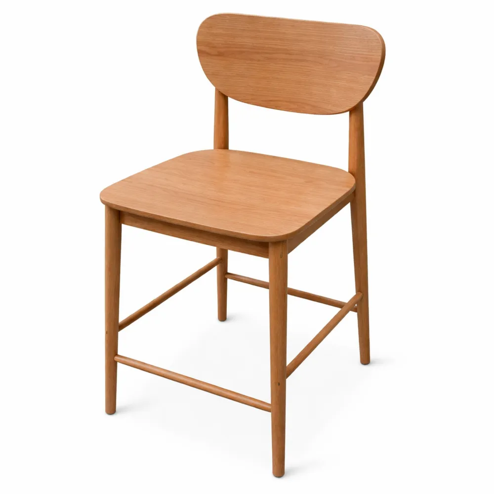 Sgabello da Bar in Teak Massello con Schienale Curvo