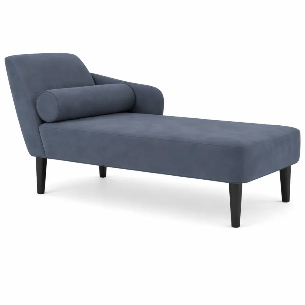 Chaise Longue in Velluto Grigio Scuro con Cuscini