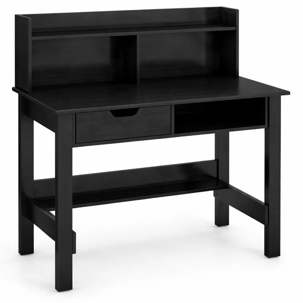 Scrivania Porta PC con Libreria e Cassetto, 95x56 cm, Legno, Spazio Ampio, per Ufficio e Studio, Nero
