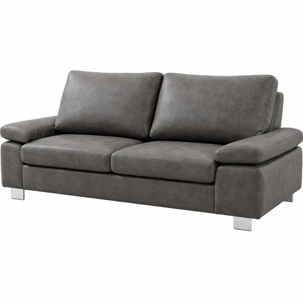 Divano moderno a 3 posti reclinabile in pelle PU con braccioli regolabili e seduta imbottita, grigio