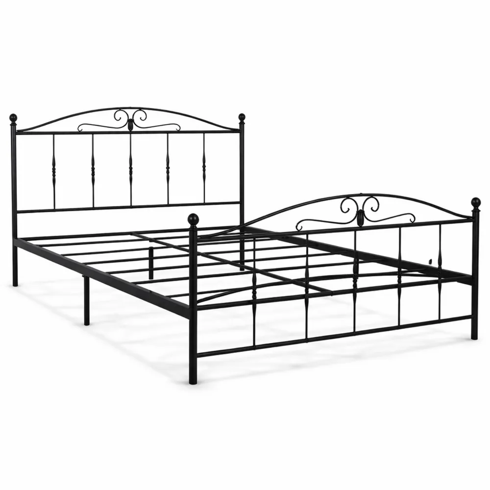 Struttura Letto Matrimoniale in Ferro Battuto, Colore Nero con Sfumature Oro, Dimensioni 170x120x195 cm