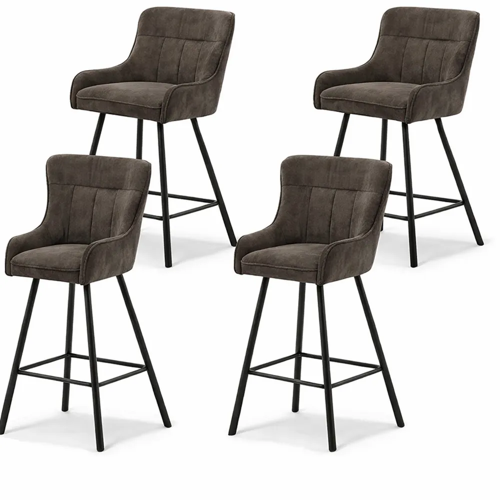 Set di 4 sgabelli alti imbottiti in velluto con gambe in metallo per cucina e bancone, marrone