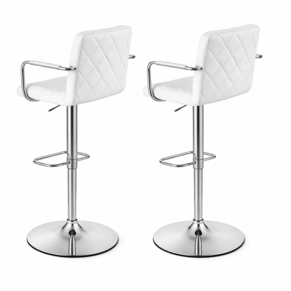 Set 2 sgabelli da bar regolabili in similpelle bianca con schienale e braccioli