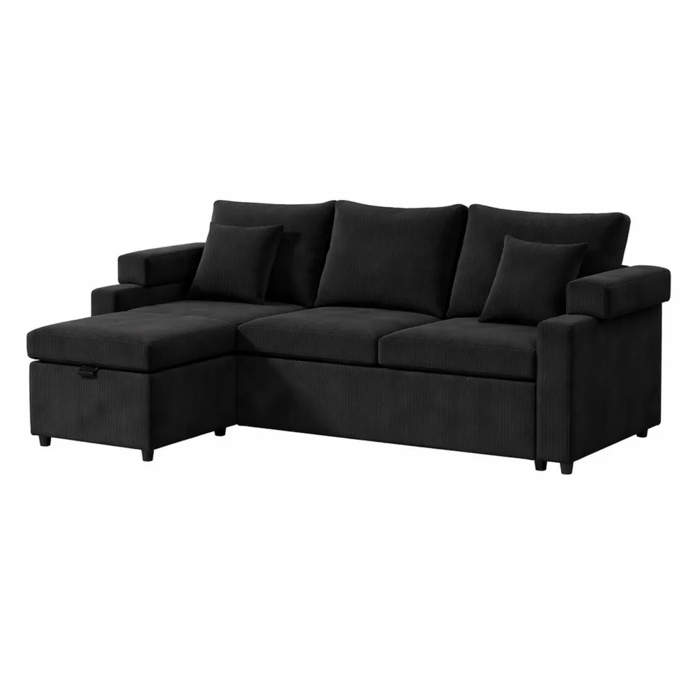 Divano Angolare in Velluto con Letto Estraibile e Funzionalità Extra