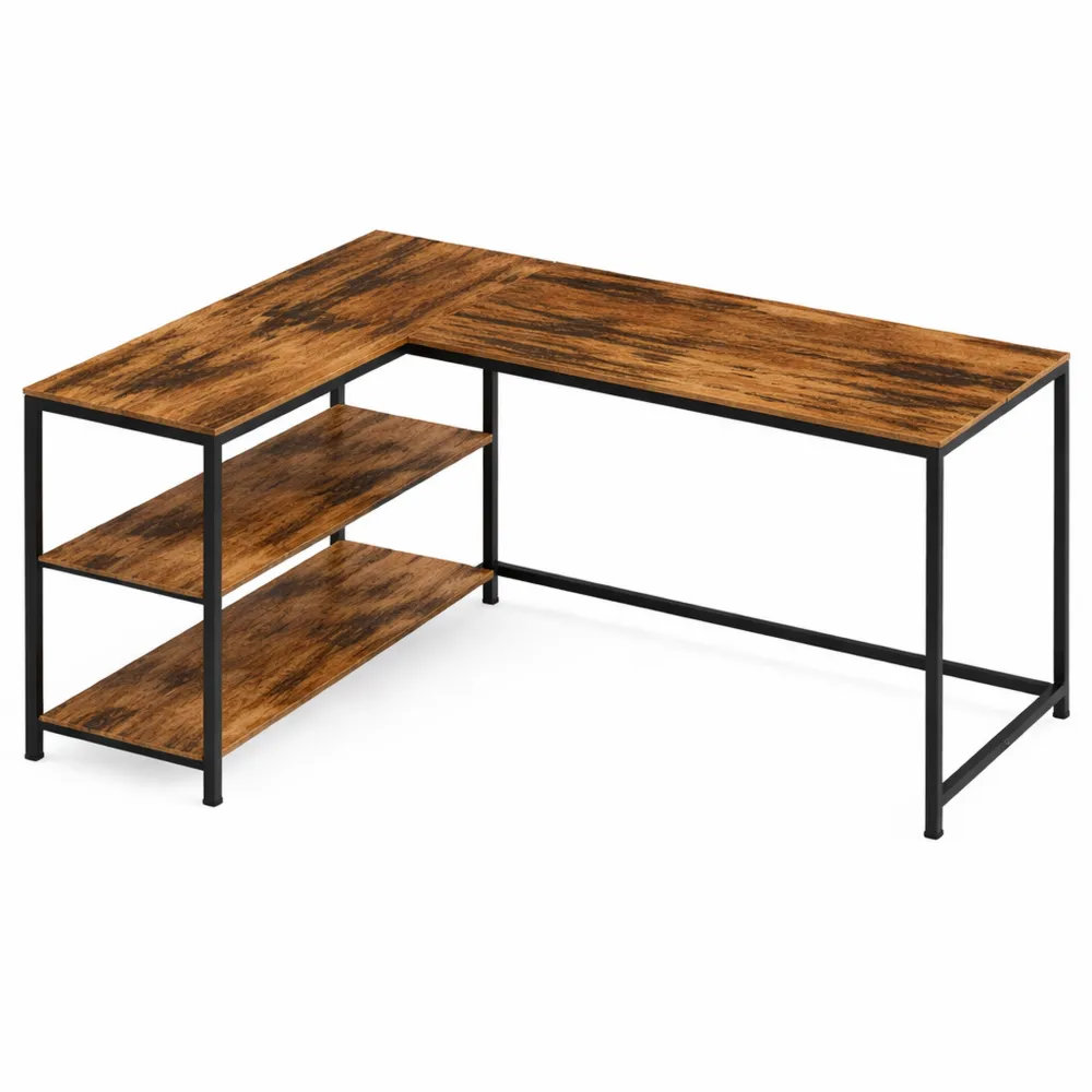 Scrivania Angolare a L con Scaffale Reversibile e Ripiano Regolabile, 120 x 80 cm, Marrone Vintage