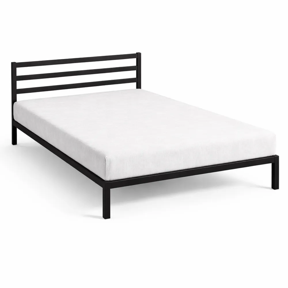 Struttura Letto 120x190 cm con Testiera in Metallo - Altezza 36 cm - Letto Una Piazza e Mezza con Doghe in Legno - Spazio Sottostante - Facile da Montare - Nero