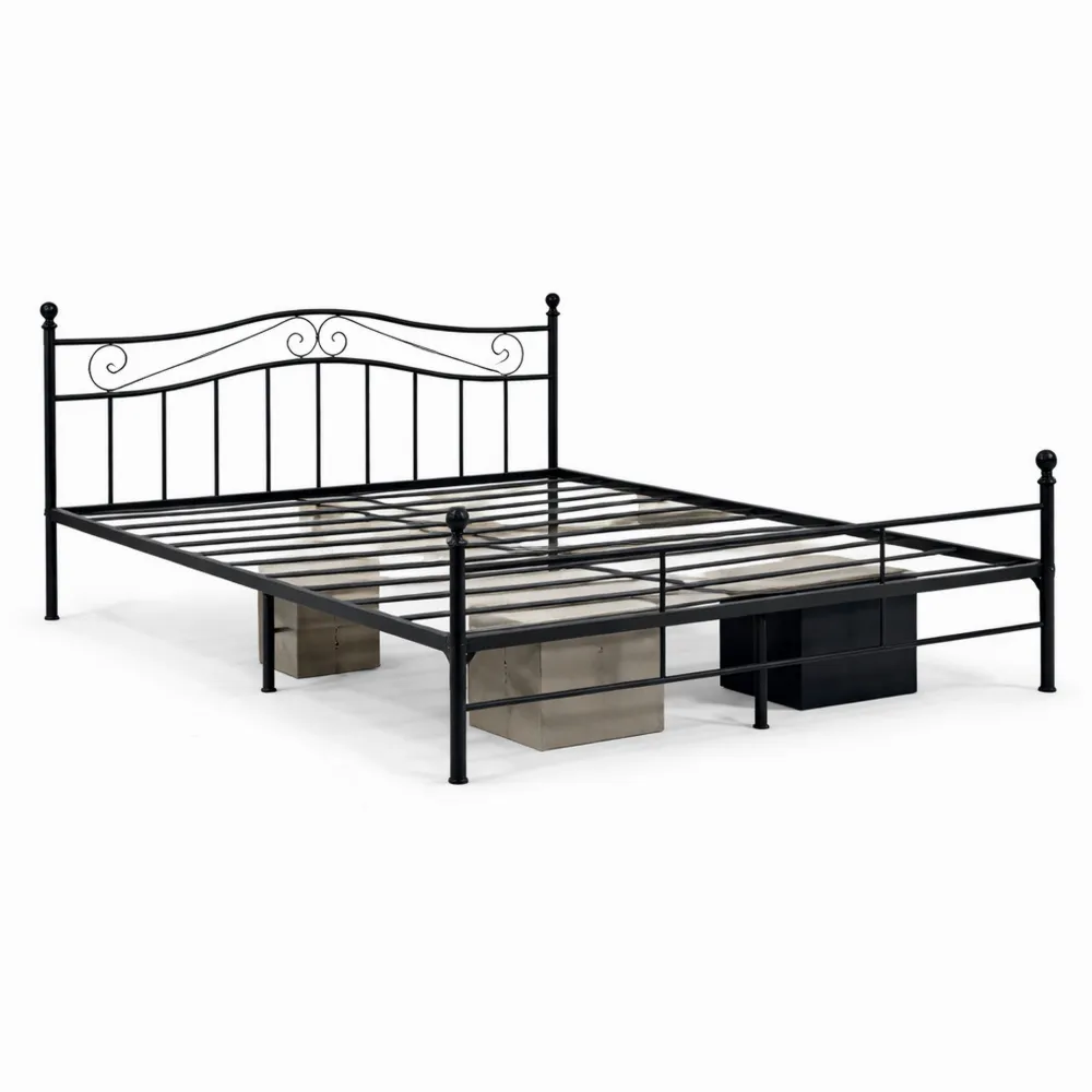 Letto Matrimoniale in Acciaio con Testiera Alta Decorativa, 160 x 200 cm, Nero