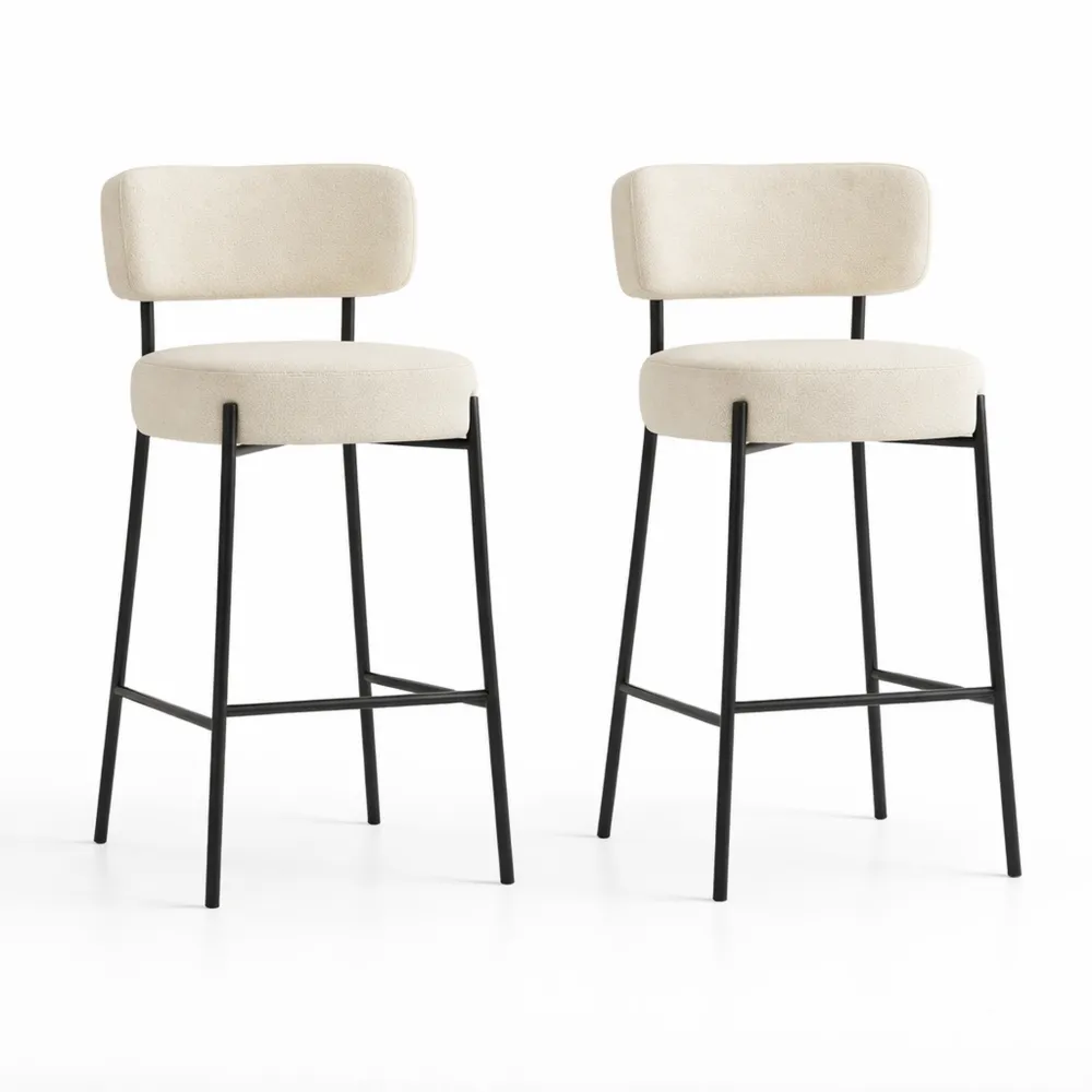 Coppia di Sgabelli da Bar Alti con Schienale e Poggiapiedi, Seduta 63,5cm, Ideali per Cucina e Caffè, Colore Bianco