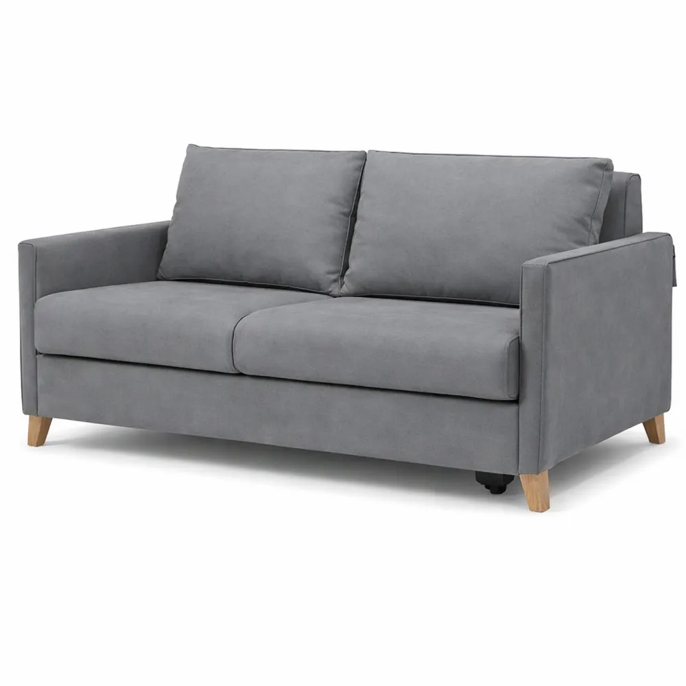 Divano Letto Matrimoniale con Contenitore e Chaise Longue Estraibile, Tessuto Grigio