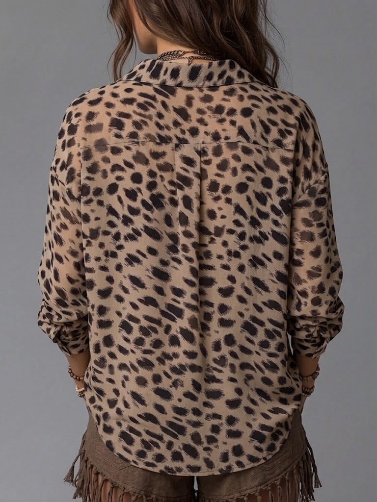 Comfortable & Casual Faux Two-piece Leopard Print Shirt