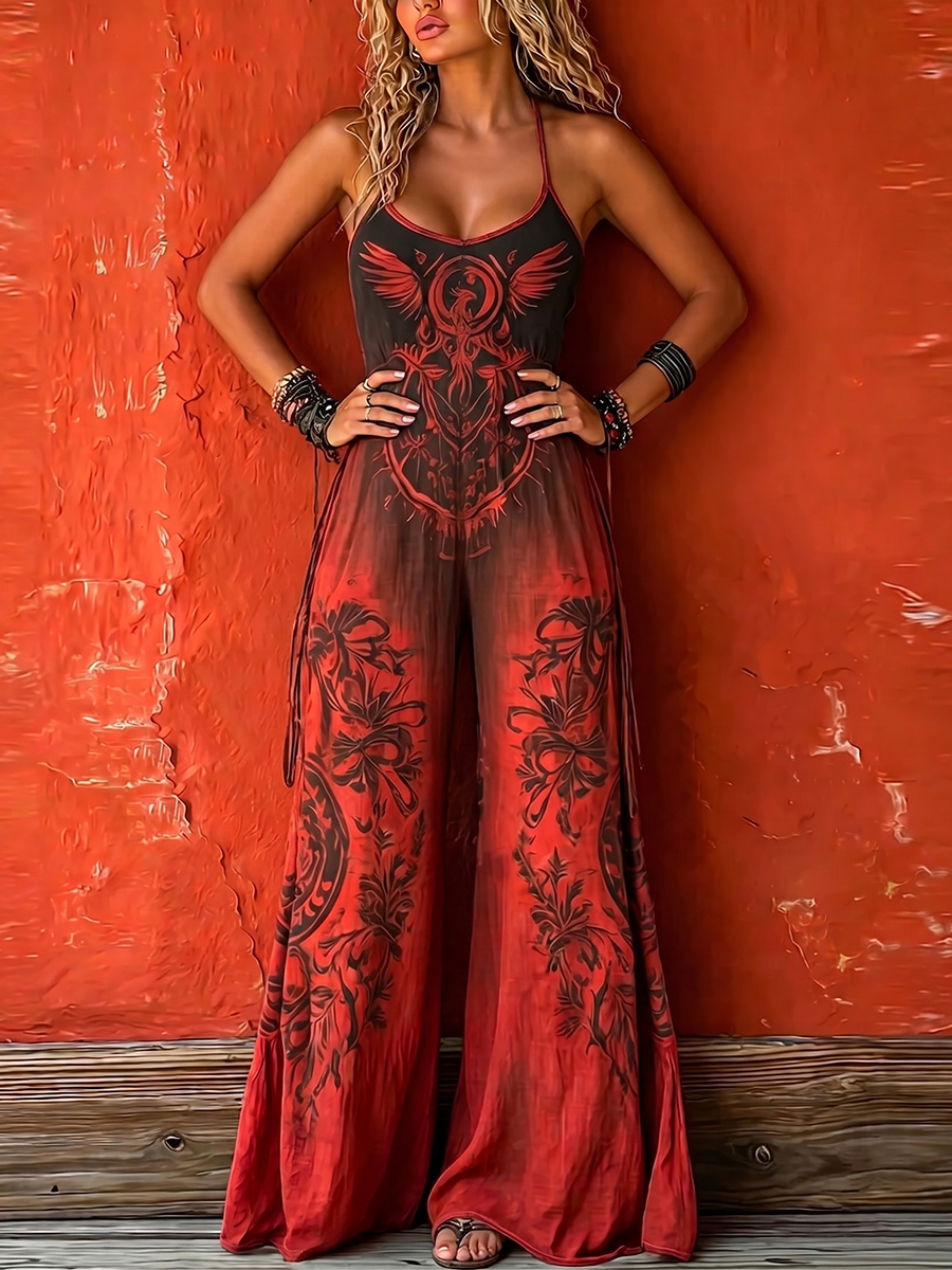 Bohemian-style Strappy Stretchy Jumpsuit
