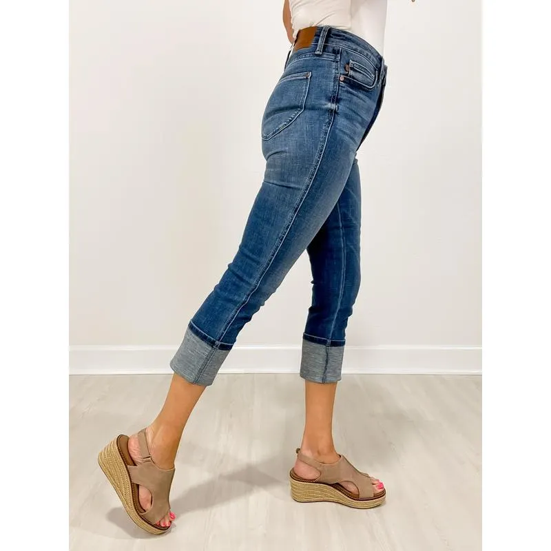 Judy Blue FRANKIE High Waist Tummy Control Cuff Capri Jeans 4