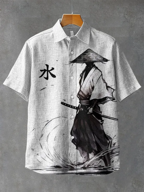 Men's Solitary and Proud Samurai Ink Art Print Short Sleeve Shirt