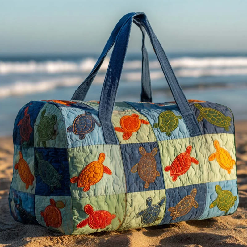Ocean Turtle Patchwork Pattern Print Quilted Duffle Bag