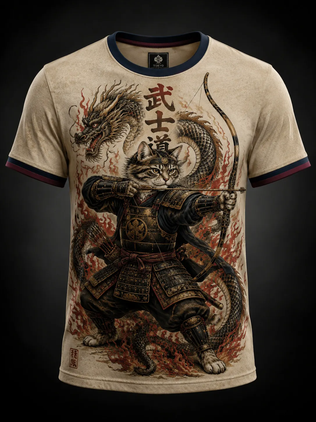 Men's Cats Samurai Japanese Art Print T-Shirt