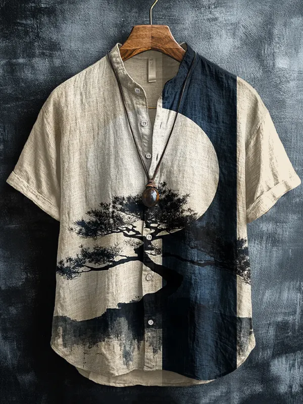 Men's Moon Potted Plant Zen Spirit Art Print Short Sleeve Shirt