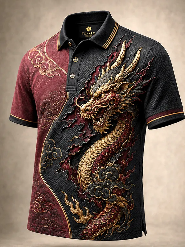 Men's Dragon And Auspicious Clouds Japanese Art Print Polo Shirt