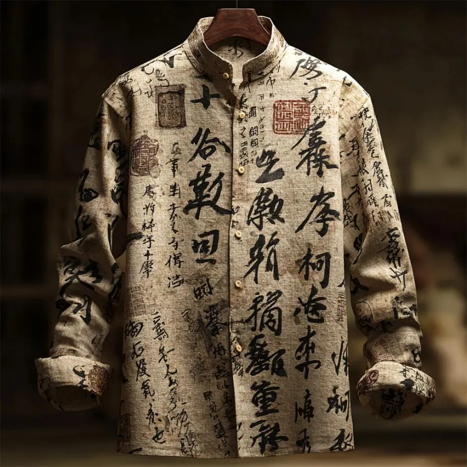 Men's Japanese Calligraphy Art Print Long Sleeve Shirt